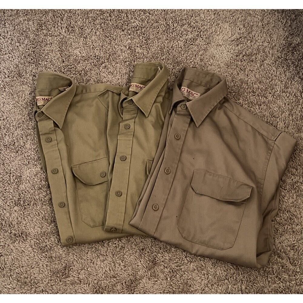 Lot Of 3 BIG MAC Workwear Shirt Medium 15-15.5 Khaki Brown Gorp Short Sleeve VTG